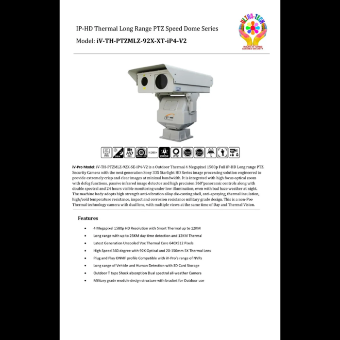 Long Range Military Grade Thermal PTZ Camera - Day 25 KM - Night 12 KM - IV-TH-PTZMLZ-92X-XT-IP4-V2 - Image 4