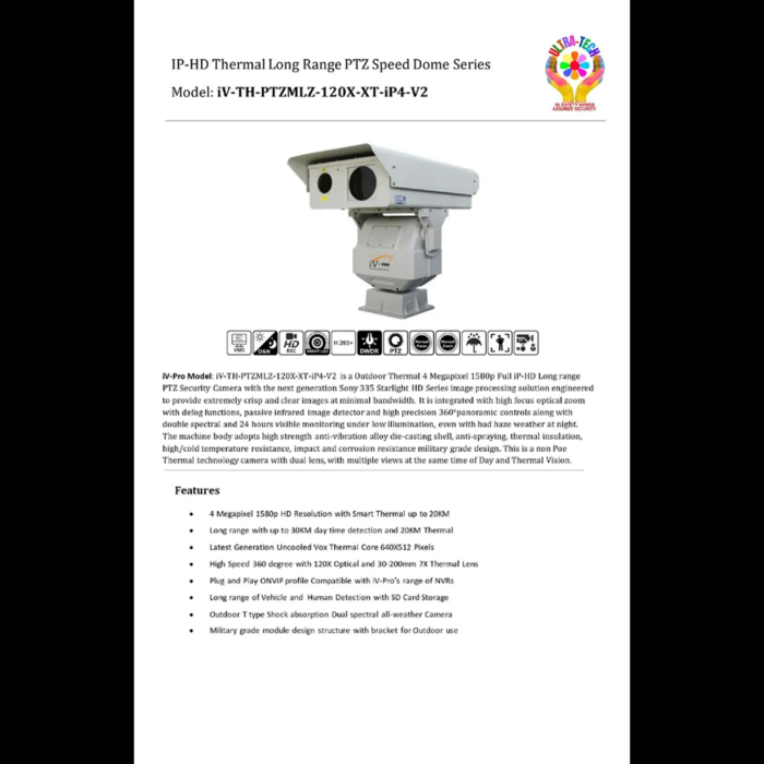 Long Range Military Grade Thermal PTZ Camera - Day 30 KM & Night 20 KM - IV-TH-PTZMLZ-120X-XT-IP4-V2 - Image 2