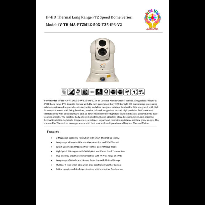 Long Range Marine Grade Thermal PTZ Camera - Day 6 KM & Night 3 KM - IV-TH-MA-PTZMLZ-50X-T25-IP3-V2 - Image 2