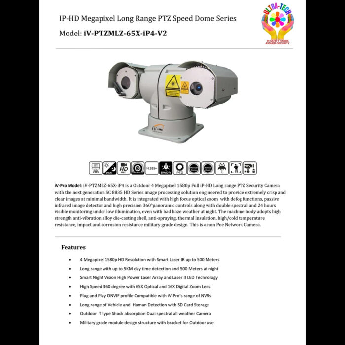 Long Range Military Grade PTZ Camera - 5 KM Day & 500 Mtrs Night - IV-PTZMLZ-65X-IP4-V2 - Image 3