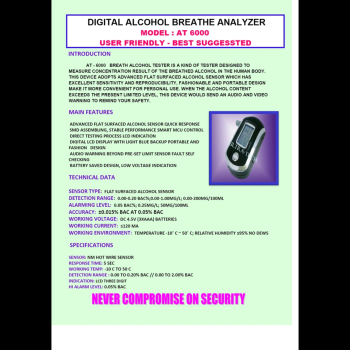 Alcohol Breathe Tester - AT 6000 - Image 3