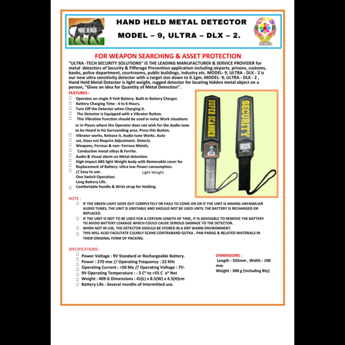 Hand Held Metal Detector - Model - 9 - Ultra - DLX - 2 - Image 4