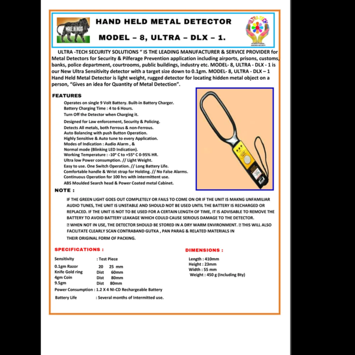 Hand Held Metal Detector - Model - 8 - Ultra - DLX - 1 - Image 3