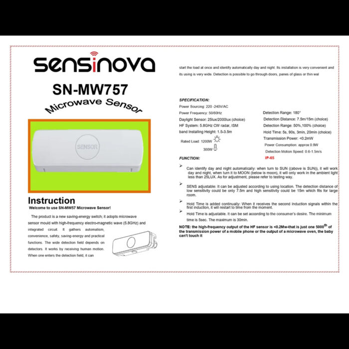 PIR Motion Sensor - SN-MW757 Microwave Motion Sensor - Image 2