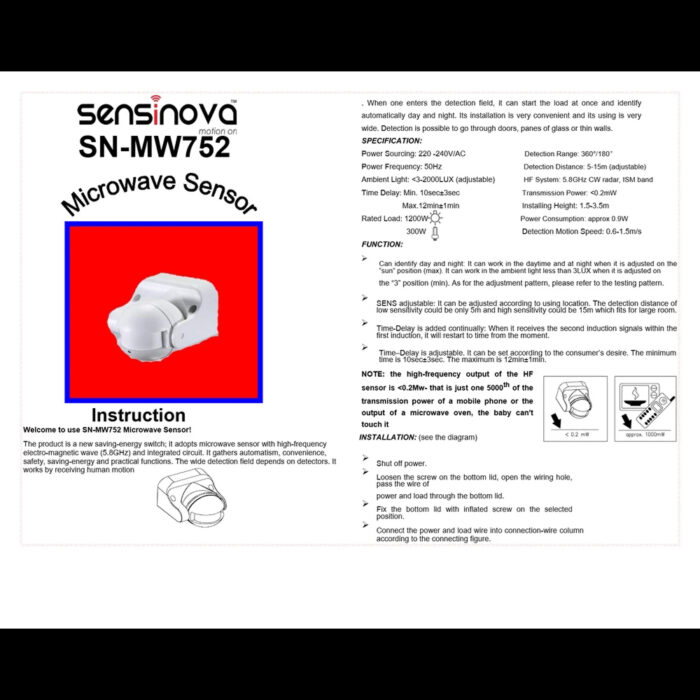PIR Motion Sensor - SN-MW752 Microwave Motion Sensor - Image 2